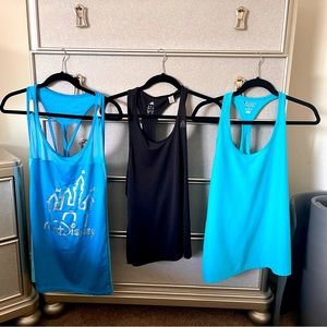 TRIO BUNDLE RACERBACK SHIRTS: Adidas, Champion, Disney Run - mixed sizes.